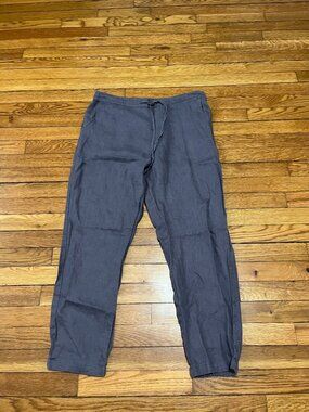 IXIMO Linen Pants Women's Size Large Tapered Leg Stretch Gray Lagenlook Boho
